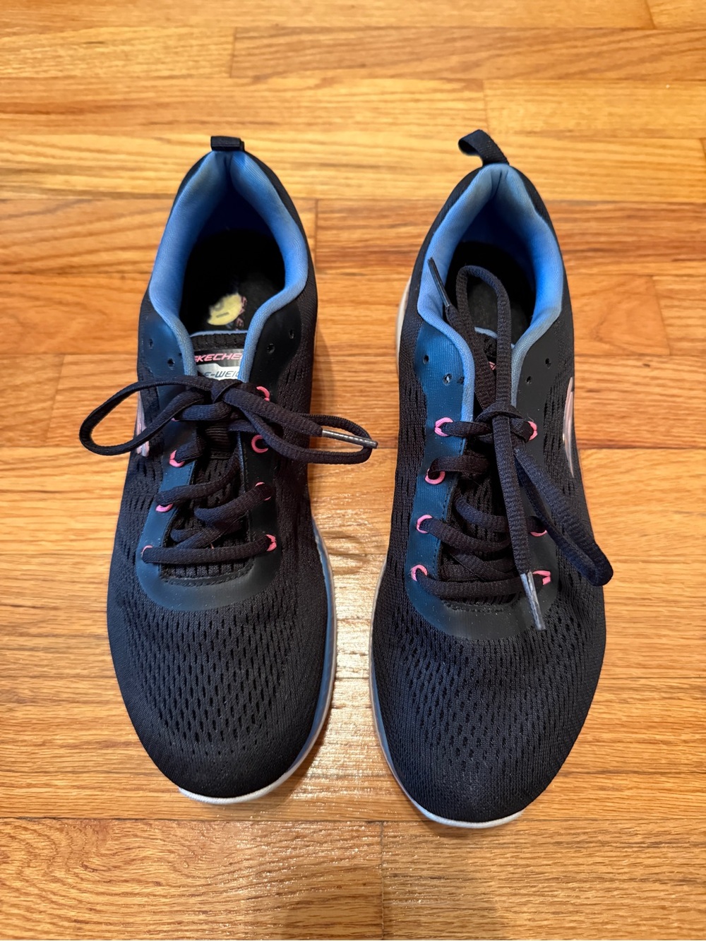 Skechers Men’s Black Athletic Shoes with Blue Lining and Pink Eyelets